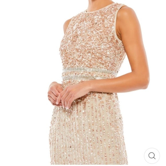 NWT Mac Duggal Nude Sequin Beaded Lace Midi Dress Sleeveless Prom Wedding Sz 8 - Picture 2 of 12